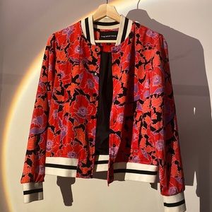 floral bomber with striped hem